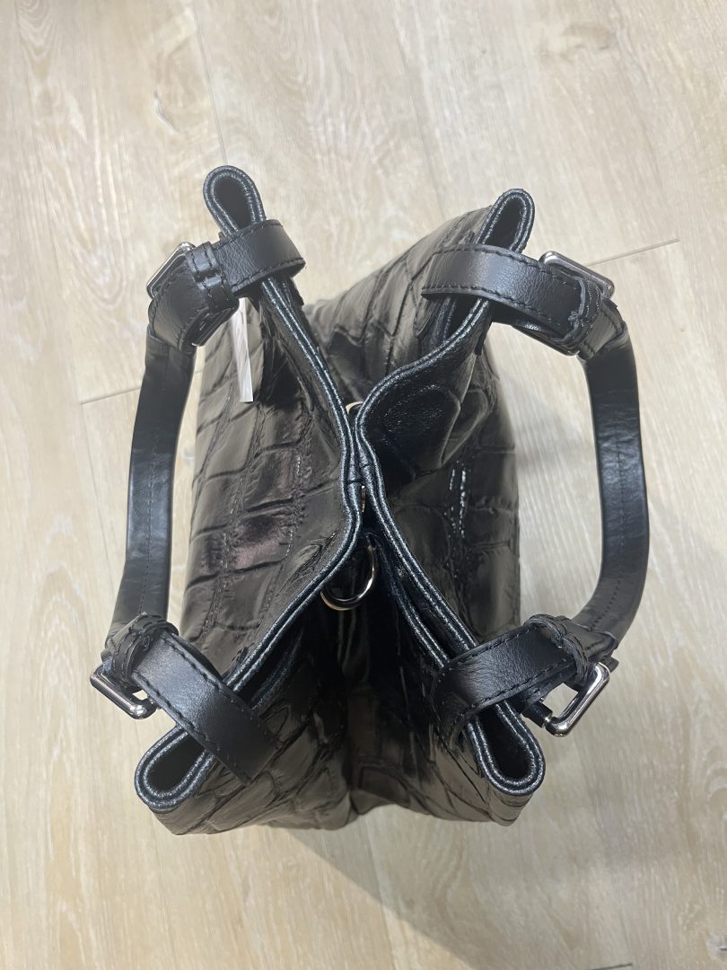 Bolso de Piel Negro Grabado Animal con Doble Asa - Imagen 3