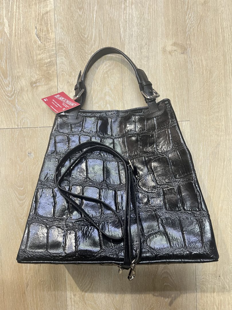 Bolso de Piel Negro Grabado Animal con Doble Asa - Imagen 8