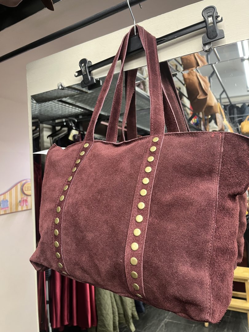 Bolso de Piel Granate con Tachas - Imagen 3
