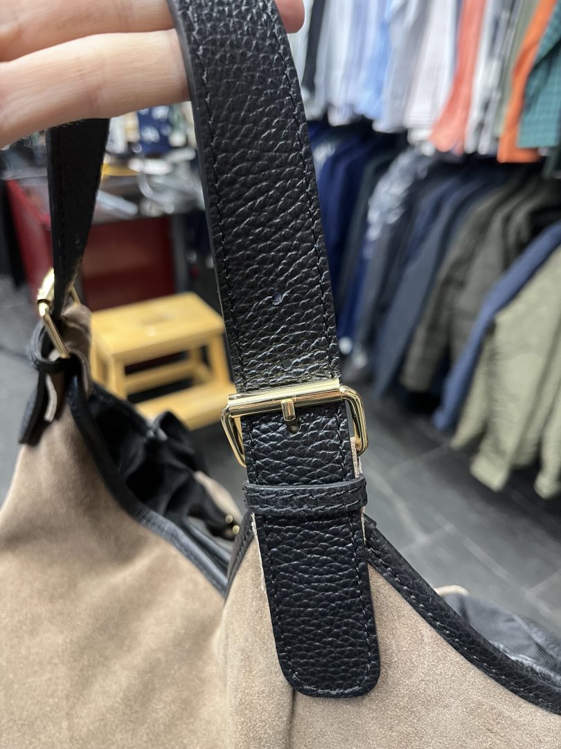 Bolso de Piel Serraje Camel con Flecos - Imagen 6