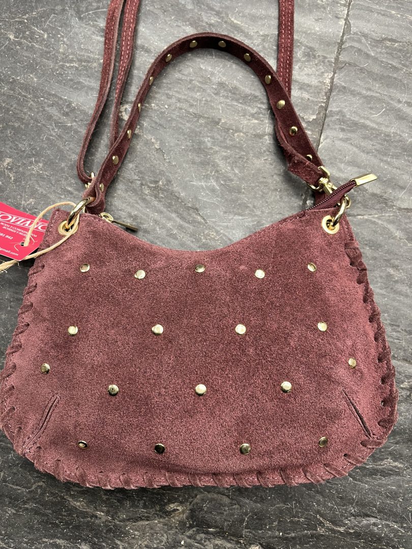 Bolso de Piel Serraje Burdeos con Tachuelas - Imagen 2