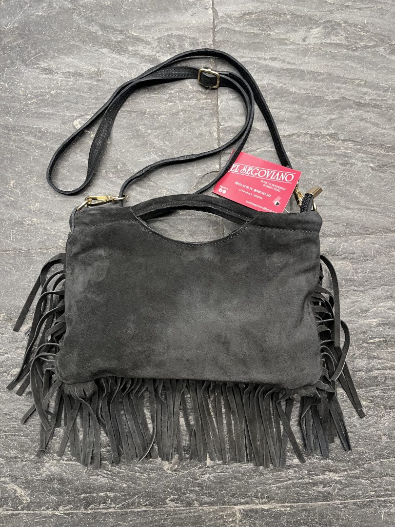 Bolso de Piel Negro Serraje con Flecos - Imagen 2