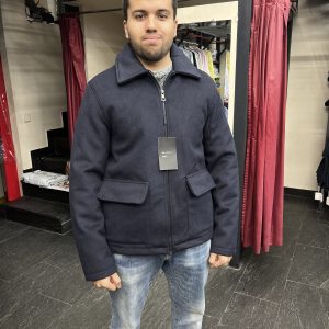 Chaqueta de paño acolchada azul marino para hombre con interior acolchado
