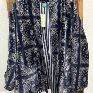 Kimono reversible de terciopelo azul marino estampado paisley con bolsillos