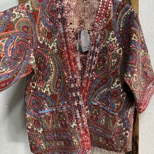 Kimono reversible India algodón estampado paisley multicolor con bolsillos