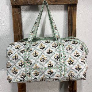 Bolsón de Viaje Acolchado 100% Algodón Estampado Floral Verde