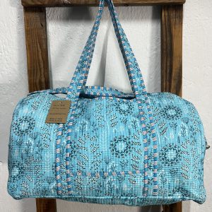 Bolsón de Viaje Acolchado 100% Algodón Estampado Turquesa Étnico