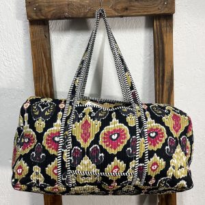Bolsón de Viaje Acolchado 100% Algodón Estampado Floral Negro Multicolor