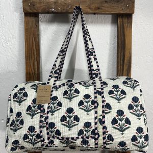 Bolsón de Viaje Acolchado 100% Algodón Estampado Floral Azul y Blanco