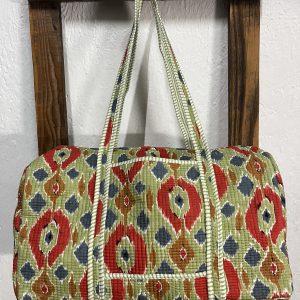 Bolsón de Viaje Acolchado 100% Algodón Estampado Étnico Verde y Rojo