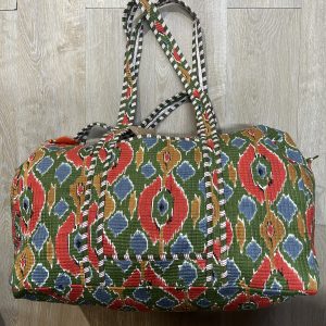 Bolsón de Viaje Acolchado 100% Algodón Estampado Geométrico Verde