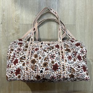 Bolsón de Viaje Acolchado 100% Algodón Estampado Floral Marrón y Beige