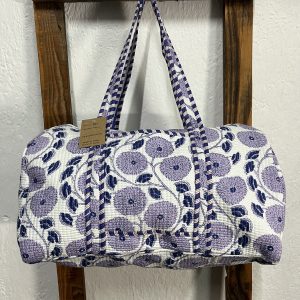 Bolsón Acolchado de Viaje 100% Algodón Estampado Flores Moradas