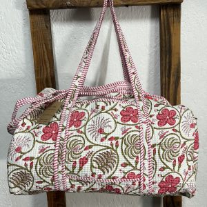 Bolsón Acolchado de Viaje 100% Algodón Estampado Rosa