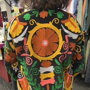 Kimono de Terciopelo Bordado de la India 100% Algodón – Negro Multicolor