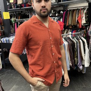 Camisa manga corta color caldera 100% algodón para hombre