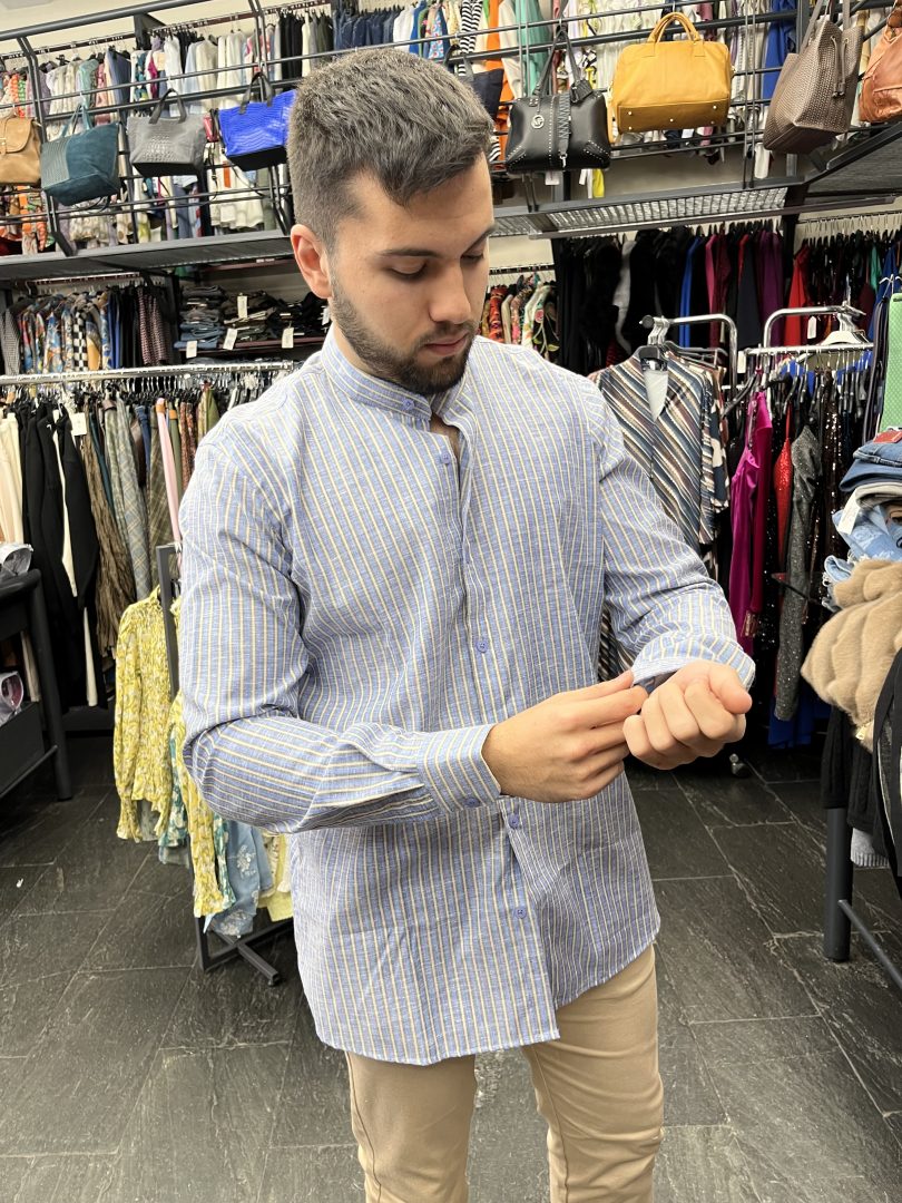Camisa 100% algodón cuello mao para hombre