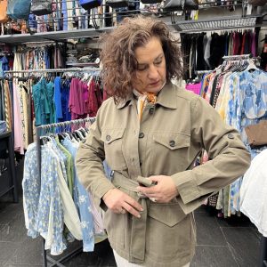 Chaqueta Sahariana Verde Kaki de Algodón