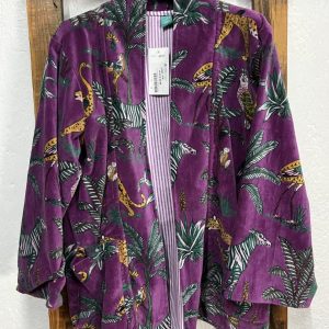 Kimono Reversible Terciopelo Morado Estampado Animales