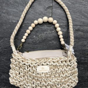 Bolso Trenzado Algodón con Asa de Madera