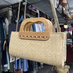 Bolso Rafia Con Asas De Madera