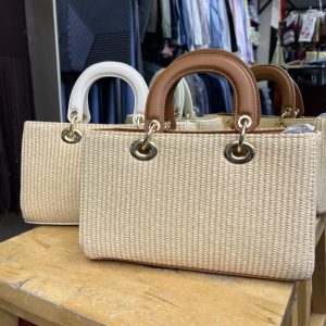 Bolso Rafia Camel Asas Rígidas