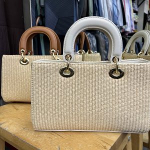 Bolso Rafia Beige Asas Rígidas