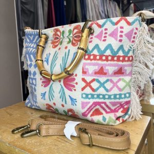 Bolso Algodón Multicolor con Asa de Madera