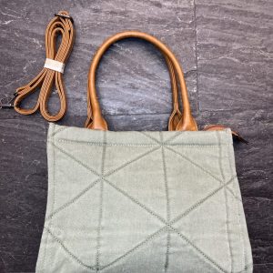 Bolso Algodón Acolchado Verde con Detalles en Polipiel