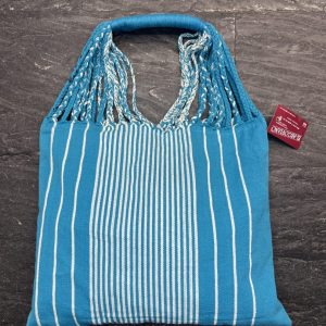 Bolso Grande de Tela Rayas Azul Turquesa