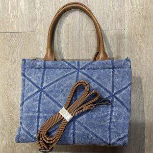 Bolso Algodón Acolchado Azul con Detalles en Polipiel