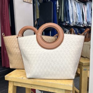 Bolso Trenzado Asa Redonda Beige
