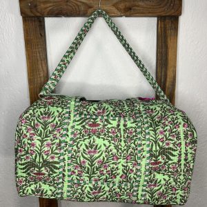 Bolsón Acolchado de Viaje 100% Algodón Floral Verde