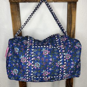 Bolsón Acolchado de Viaje 100% Algodón Floral Azul