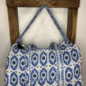 Bolsón Acolchado de Viaje 100% Algodón Estampado Azul Geométrico