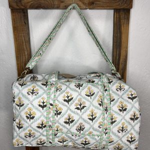 Bolsón Acolchado de Viaje 100% Algodón Estampado Floral Amarillo y Verde