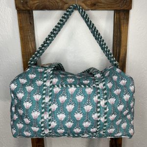 Bolsón Acolchado de Viaje 100% Algodón Estampado Floral Verde