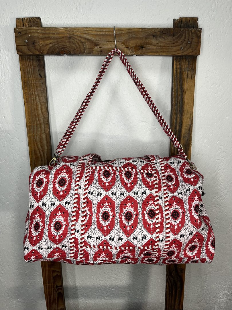 Bolsón Acolchado de Viaje 100% Algodón Estampado Étnico Rojo
