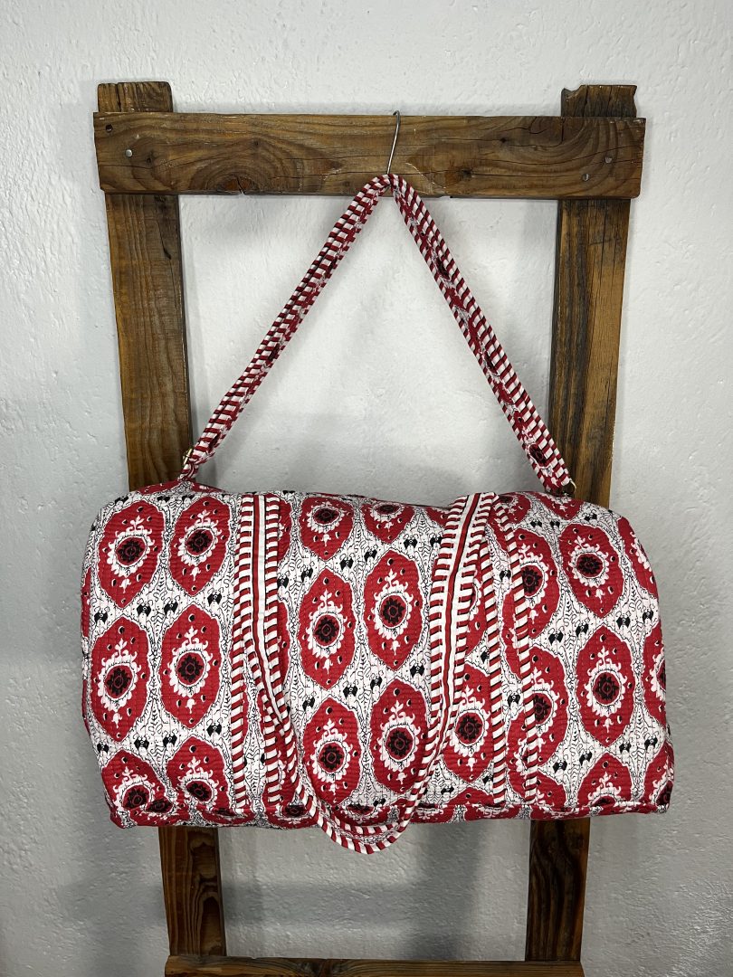 Bolsón Acolchado de Viaje 100% Algodón Estampado Étnico Rojo - Imagen 2