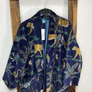 Kimono Reversible Terciopelo Azul Marino Estampado Animales