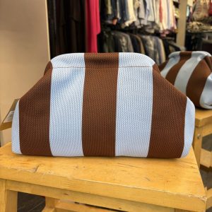 Bolso Cierre Boquilla Rayas Marrón y Blanco