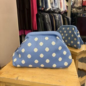 Bolso Cierre Boquilla Lunares Azul y Blanco