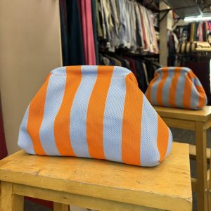 Bolso Cierre Boquilla Rayas Naranja y Celeste