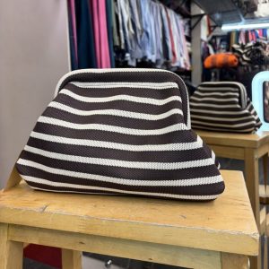 Bolso Cierre Boquilla Rayas Horizontales Marrón y Beige