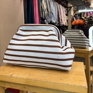 Bolso Cierre Boquilla Rayas Horizontales Marrón y Celeste