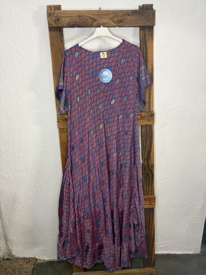 Vestido Seda Estampado Geométrico Burdeos