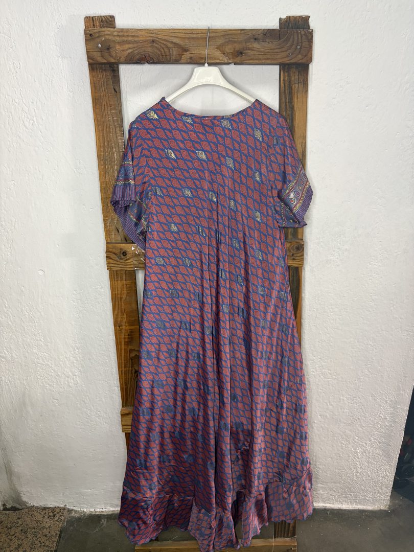Vestido Seda Estampado Geométrico Burdeos - Imagen 2