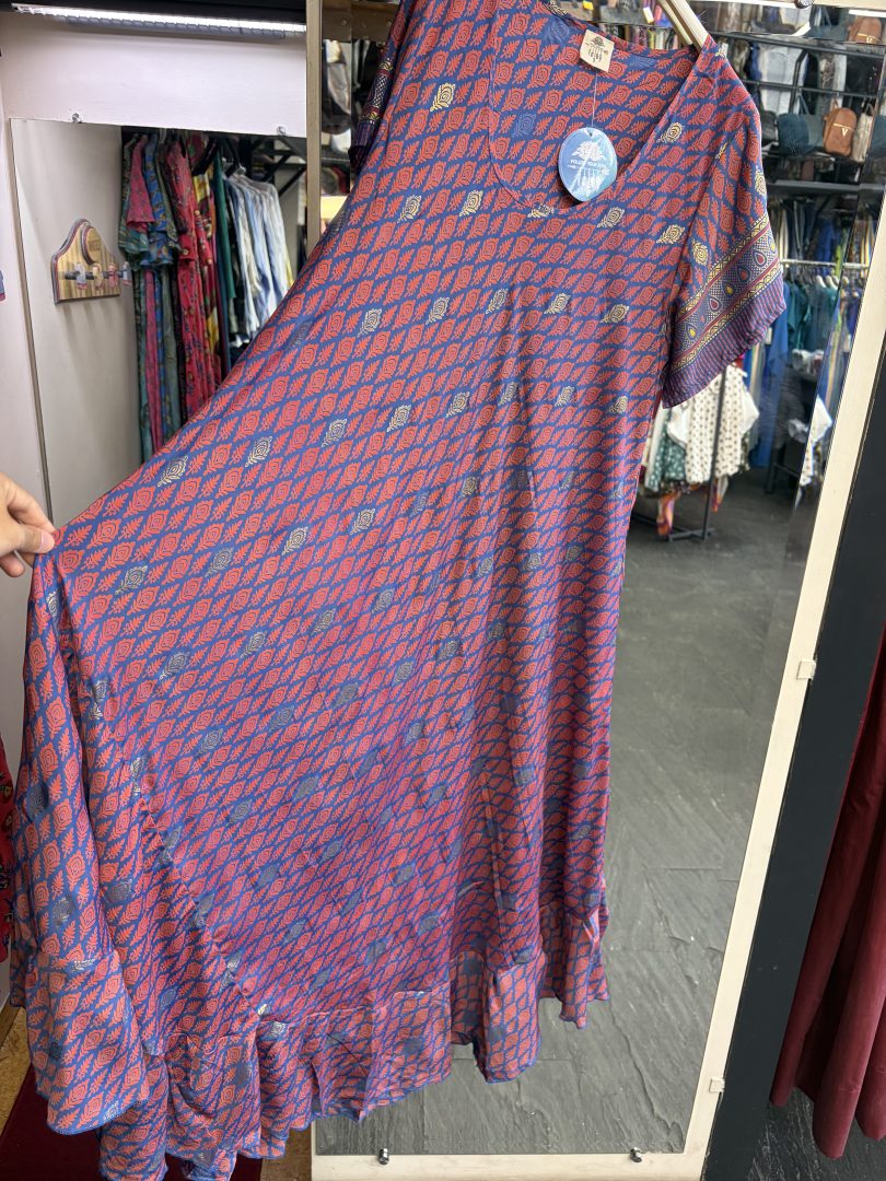 Vestido Seda Estampado Geométrico Burdeos - Imagen 3