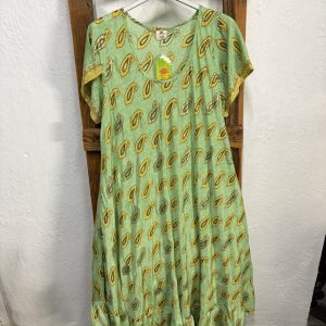 Vestido Seda Estampado Cachemir Verde Agua