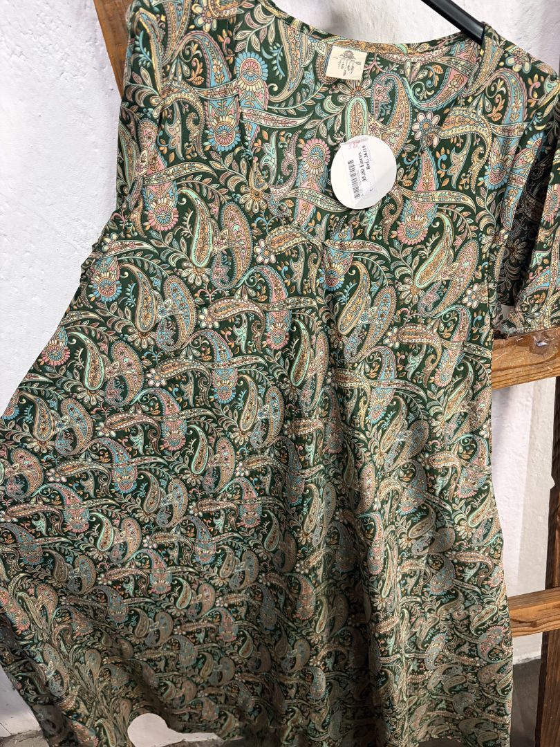 Vestido Seda Estampado Cachemir Verde - Imagen 2